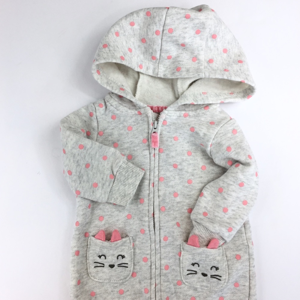 Like New! Carter’s Hooded Polka Dot One-Piece - 6m